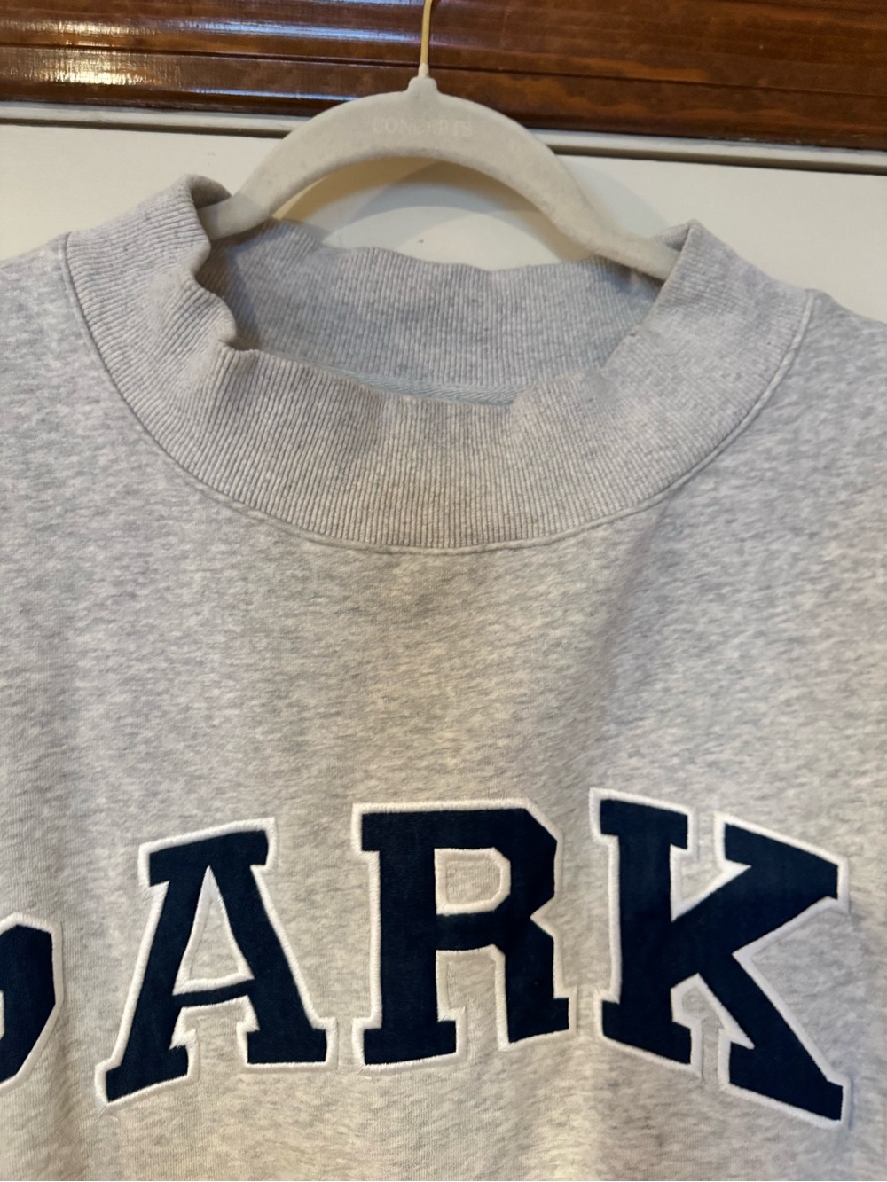 Parke mock neck Heather Gray Crew Sweatshirt with Navy Arch Logo - Picture 5 of 6